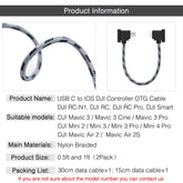USB-C to iOS Remote Controller Cable (2-Pack: 1FT & 0.5FT) – for DJI Mavic 3, Mini 4 Pro, Mini 2/3 Pro, Air 2S, Mavic Air 2, RC-N1, iPhone & Tablet, 90° OTG Data Cord